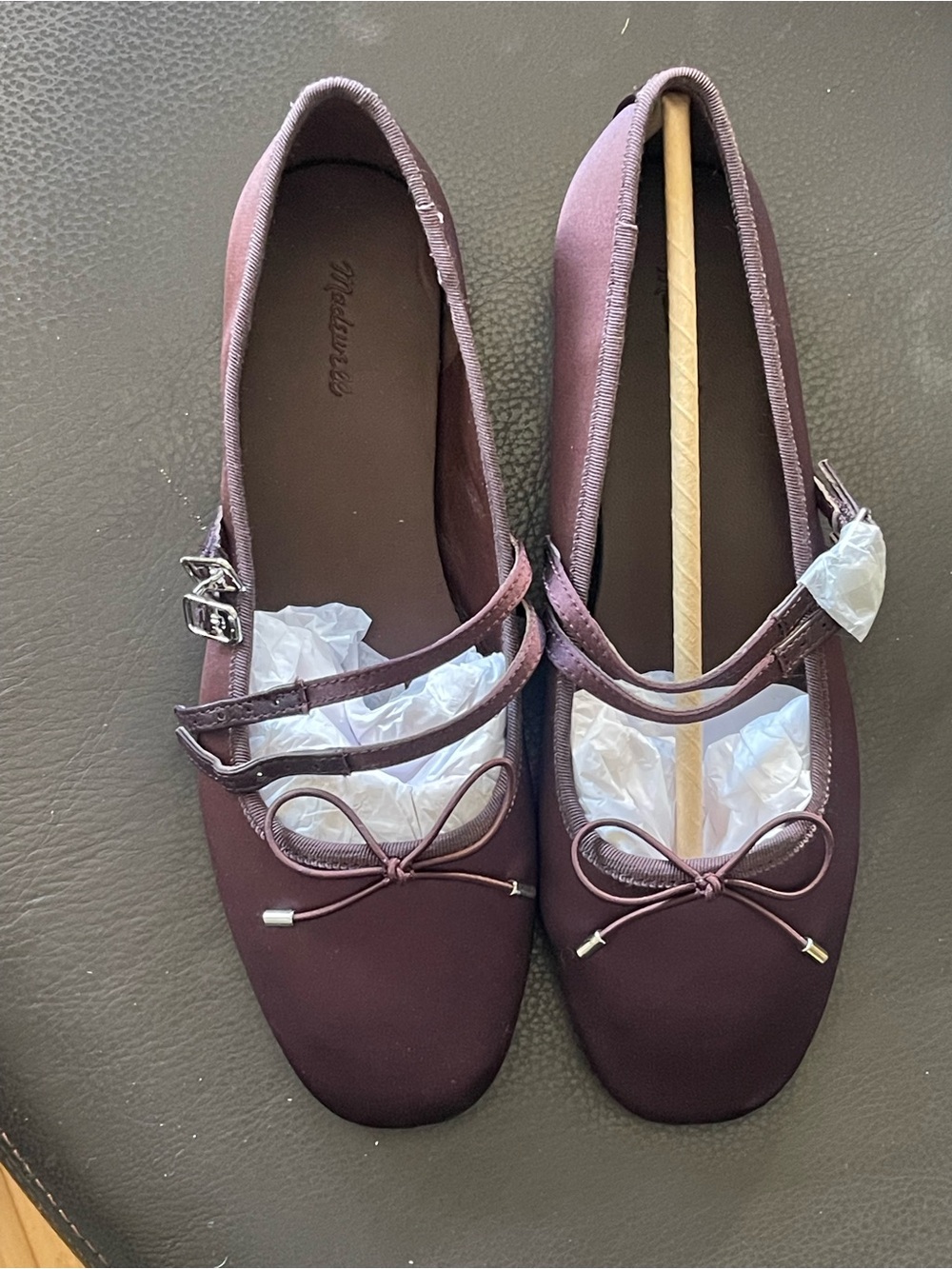 Brand New Madewell Women's Dark Plum Double-Strap Ballet Flats, 7.5